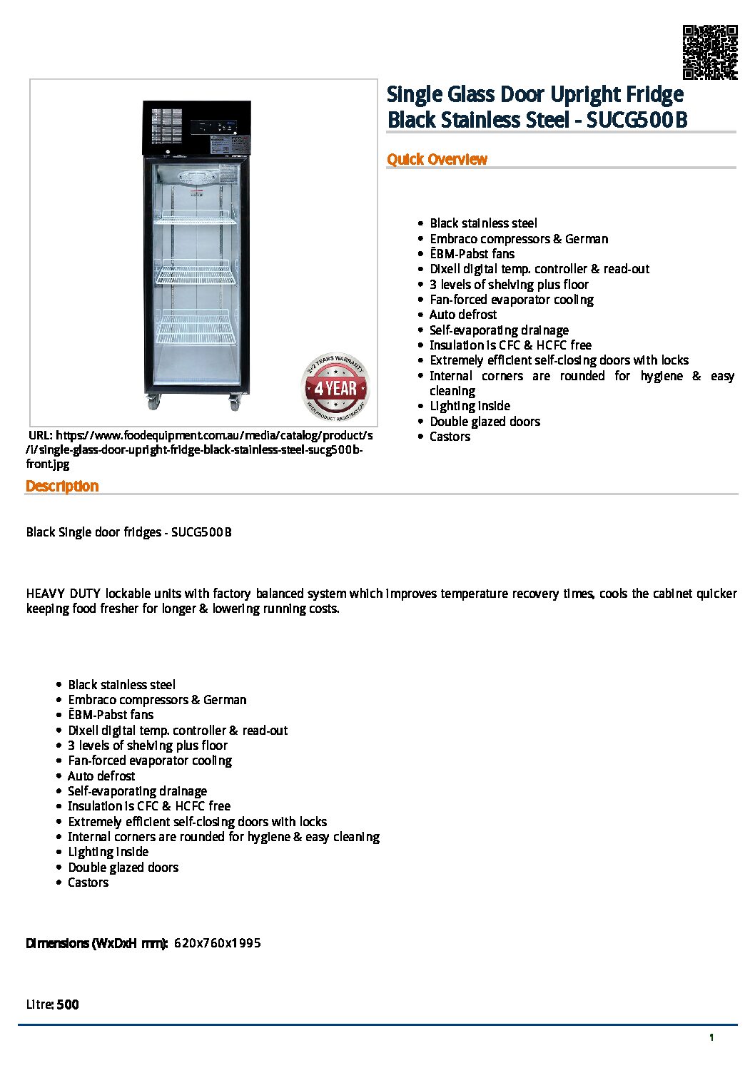 UPRIGHT DISPLAY FREEZER (GLASS DOOR) SUFG500B