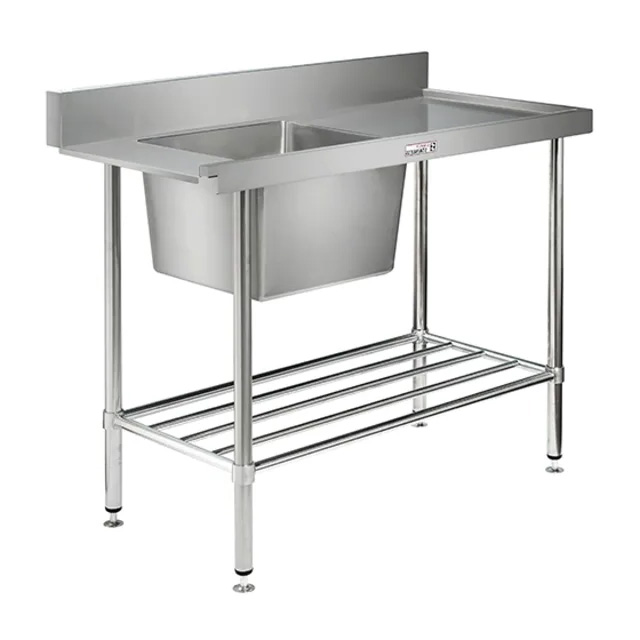 STAINLESS STEEL INLET/OUTLET BENCH WITH SINK & SPLASHBACK - RIGHT HAND ...