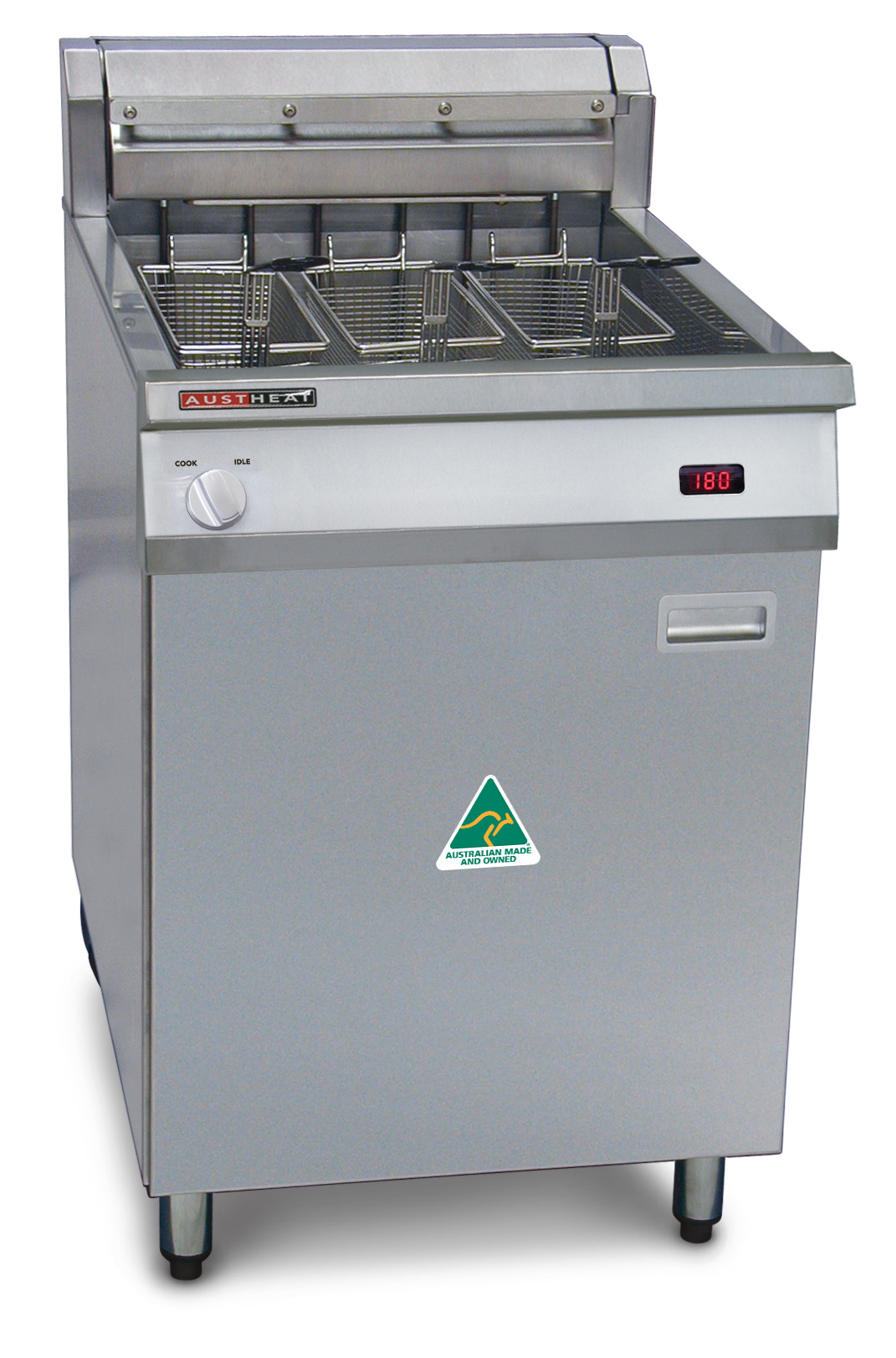 Austheat Single Pan Three Basket Floor Model Fryers